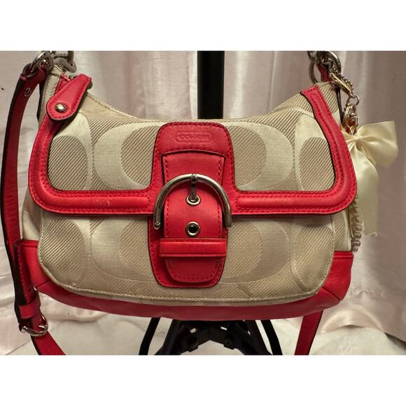 Coach F28902 Signature Stripe Hot pink Buckle Shoulder Bag - Picture 5 of 14